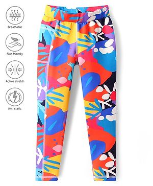 Pine Active Knit Full Length Super Stretch Leggings With Abstract Print - Multicolour