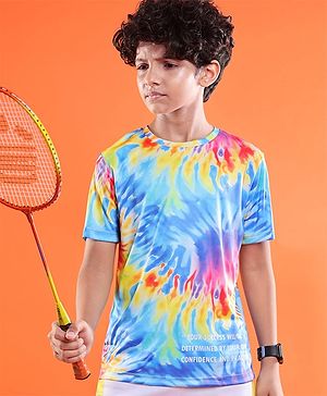 Pine Active Knit Half Sleeves T-Shirt With Tie & Dye Print - Blue