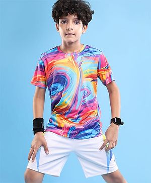 Pine Active Knit Half Sleeves T-Shirt With Abstract Print - Multicolour