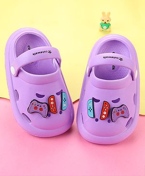 Cute Walk by Babyhug Clogs with Back Strap & Game Theme Applique - Purple