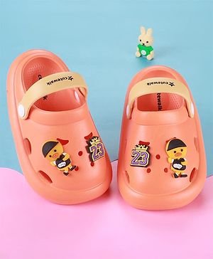 Cute Walk by Babyhug Clogs with Backstrap & Sport Theme Applique - Orange