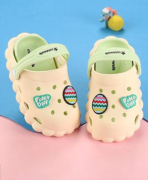 Cute Walk by Babyhug Clogs with Back Strap & Text Applique - Off White