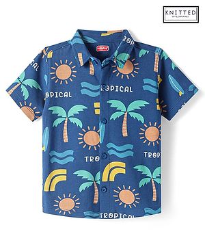 Babyhug Cotton Knit Half Sleeves  Shirt with Tropical Theme Print - Navy Blue