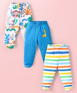 Babyhug Interlock Knit Bootie Leggings with Jungle Theme Print & Stripes Pack of 3 - Multicolor