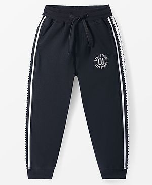 Pine Kids Cotton knit Full Length Lounge Pant with Text Print - Black