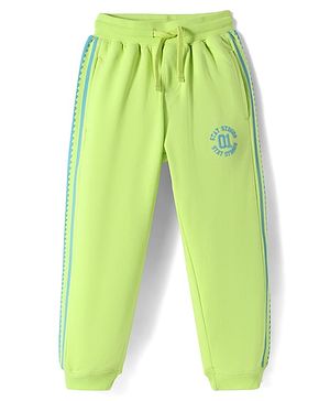 Pine Kids Cotton Knit Full Length Lounge Pants with Tape & Stay Strong Text Print -Limegreen