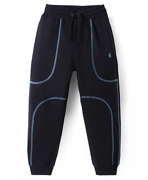 Pine Kids Cotton Knit Full Length Lounge Pants With Brand Logo Print - Black