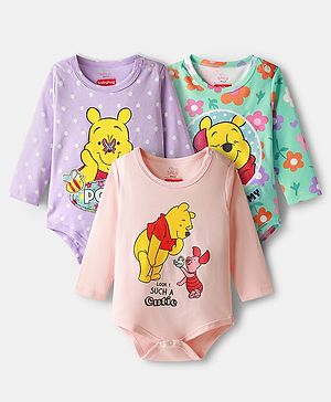 Babyhug Disney Interlock Knit Full Sleeves Onesies With Winnie The Pooh Graphics Pack of 3 - Green Blue & White