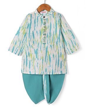 Babyhug Cotton Woven Full Sleeves Tie & Dye Kurta Dhoti Set - Blue