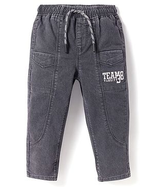Babyhug Full Length Denim Jeans With Text Print - Charcoal Grey