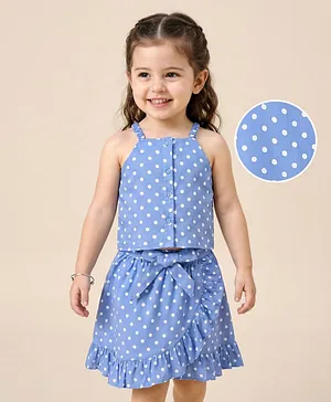 Mark & Mia Sleeveless Top &
                              Skirt Set with Frill Detailing Polka Dot
                              Print - Blue