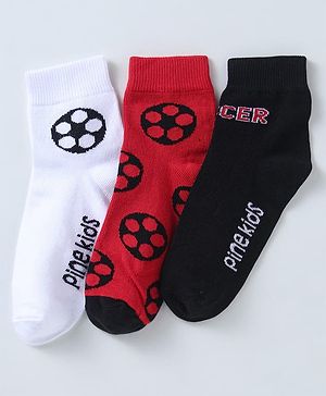 Pine Kids Ankle Length Socks with  Logo Design Pack Of 3 (Colour May Vary)