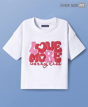 Pine Kids Cotton Knit Half Sleeves Oversized T-Shirt with Text Print - White