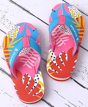 Pine Kids Slip On Flip Flops with Tropical Print - Pink & Red