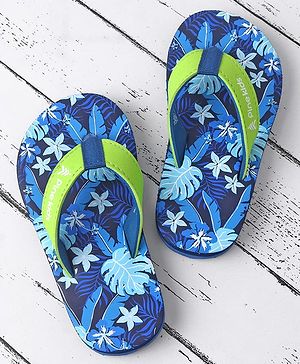 Pine Kids Slip On Flip Flops with Floral Print - Blue