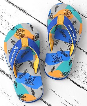 Pine Kids Slip On Flip Flops with Safari Print - Grey & Blue
