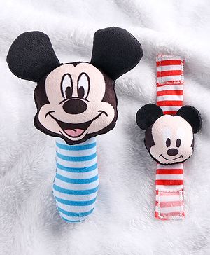 Babyhug Disney Mickey & Minnie Rattle Gift Set - Pack of 2 |Disney Theme| Mickey Hand Rattle & Minnie wrist Rattle | Ideal for Babies| Safe, Fun & Stimulating for Infants | Helps Develop Motor Skills | Perfect Gift for Infants| BIS Certified
