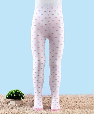 Cute Walk by Babyhug Knit Antibacterial Footed Tights with Polka Dots Design - White