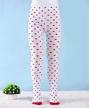 Cute Walk by Babyhug Knit Antibacterial Footed Tights with Polka Dots Design - White