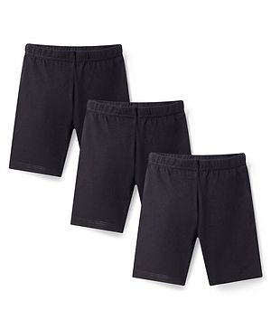 Babyhug Cotton Lycra Knit Mid Thigh Length Solid Color Cycling Shorts Pack of 3 - Black