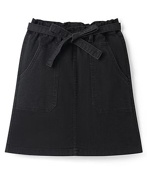 Pine Kids Knee Length Solid Color Denim Skirt - Black