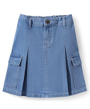 Pine Kids Knee Length Washed Denim Skirt with Pocket Detailing - Light Blue