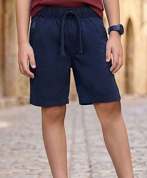 Pine Kids Cotton Woven Knee Length Solid Color Shorts - Navy Blue