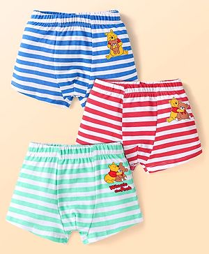 Babyhug Disney Interlock Knit Trunks With Winnie The Pooh Graphics Pack Of 3 - Red Blue & Aqua Blue