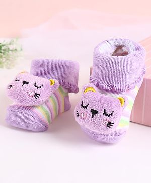 Cute Walk by Babyhug Sock Shoes with Bear Applique - Lilac