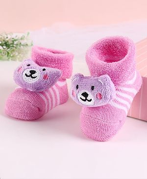 Cute Walk by Babyhug Sock Shoes with Bear Applique - Pink