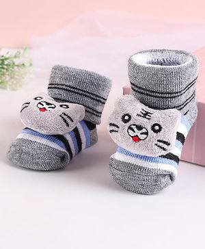 Cute Walk by Babyhug Sock Shoes with Bear Applique - Grey