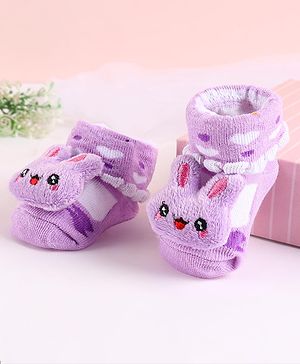 Cute Walk by Babyhug Sock Shoes with Bunny Applique - Lilac