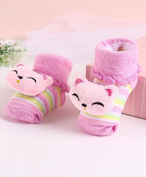 Cute Walk by Babyhug Sock Shoes with Cat Applique - Pink