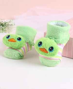Cute Walk by Babyhug Sock Shoes with Duck Applique - Light Green