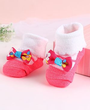 Cute Walk by Babyhug Sock Shoes with Bow Applique - Dark Pink