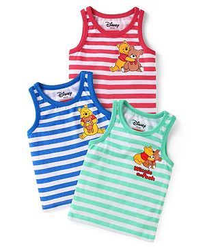 Babyhug Disney Interlock Knit Sleeveless Vests With Winnie The Pooh Graphics Pack of 3 - Red Blue & Green