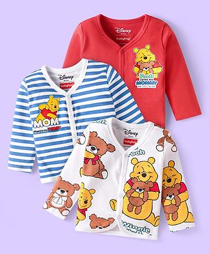 Babyhug Disney Interlock Knit Full Sleeves Jhablas with Winnie the Pooh Graphics & Stripes Pack of 3 - Red White & Blue