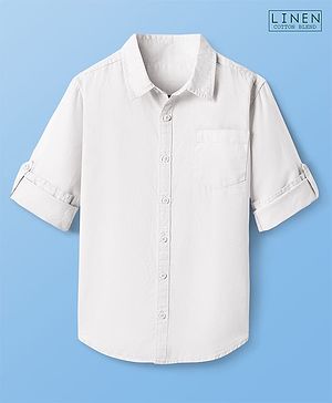 Pine Kids Linen Woven Full Sleeves Solid Shirt - White