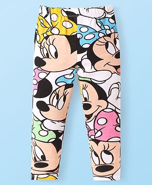 Babyhug Disney Lycra Knit Full Length Legging With Minnie Mouse Print - White
