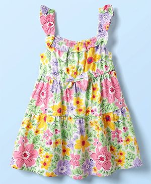 Babyhug Single Jersey Knit Sleeveless Frock with Floral Print - Purple