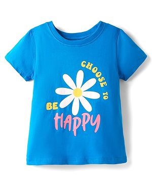 Pine Kids Cotton Knit Half Sleeves T-Shirt with Text Print - Blue