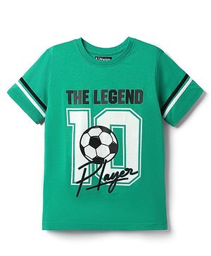 Pine Kids Cotton Knit Half Sleeves T-Shirt with True Legend Text Print - Green