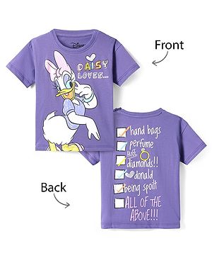 Babyhug Disney Single Jersey Half Sleeves Drop Shoulder Front & Back Daisy Graphic T-Shirt - Purple