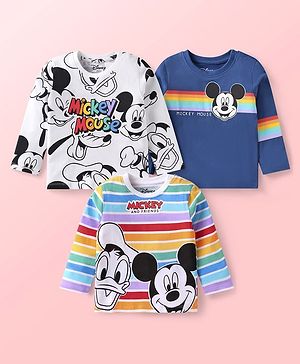 Babyhug Disney Single Jersey Full Sleeves Mickey Mouse Graphic T-Shirts Pack of 3 - Multicolour