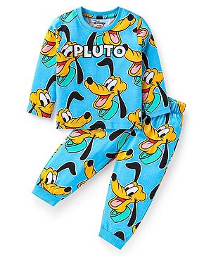 Babyhug Disney Single Jersey Knit Full Sleeves Night Suit with Pluto Graphics - Light Blue