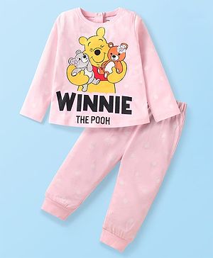 Babyhug Disney Single Jersey Knit Full Sleeves Night Suit with Winnie the Pooh Graphics - Pink