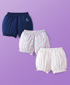 Pine Kids Cotton Lycra Knit Bloomers with Floral & Polka Dots Print Pack of 3 (Color May Vary)