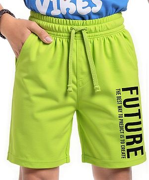 Pine Kids Looper Knit Above Knee Length Text Printed Shorts - Neon Green