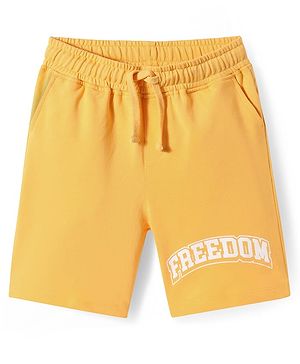 Pine Kids Looper Knit Above Knee Length Shorts With Freedom Text Print - Yellow