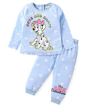 Babyhug Disney Single Jersey Knit Full Sleeves Night Suit With 101 Dalmatians Graphics - Light Blue
